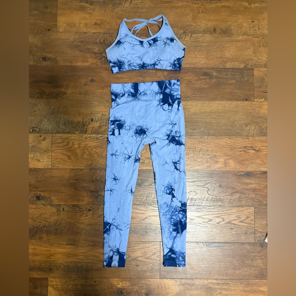 Blue Tie-Dye Workout Set